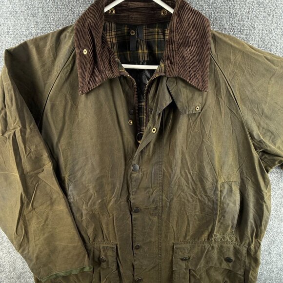 Barbour Beaufort Waxed Canvas Jacket Men Full Zip Green Collared Coat Adult - Picture 1 of 16